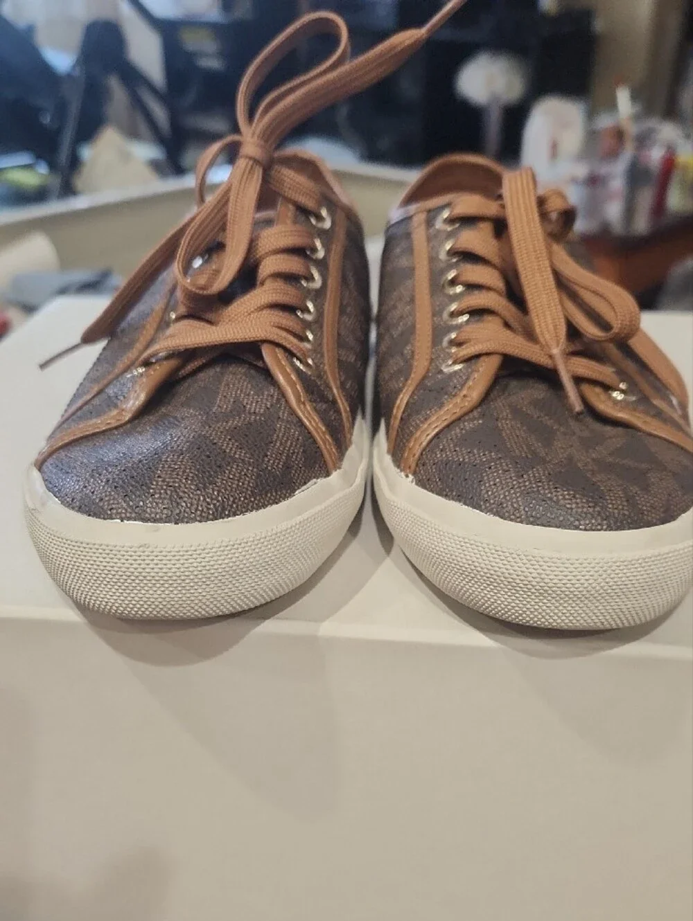 Michael Kors Brown Logo-Print Low-Top Sneakers with White Sole